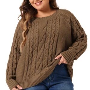 Elegant Cable Knit Sweater - Tan